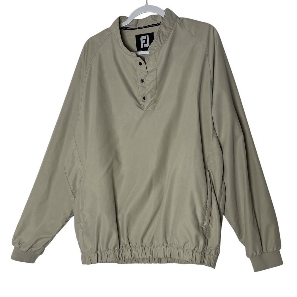 FootJoy Jacket Mens XL Beige Windbreaker 1/4 Snap Pullover Mock Neck Golf